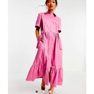 NWT TED BAKER LUUCIIY PINK BUTTON UP DUSTY ROSE DRESS SZ 14/16  US OR TED SZ 6
